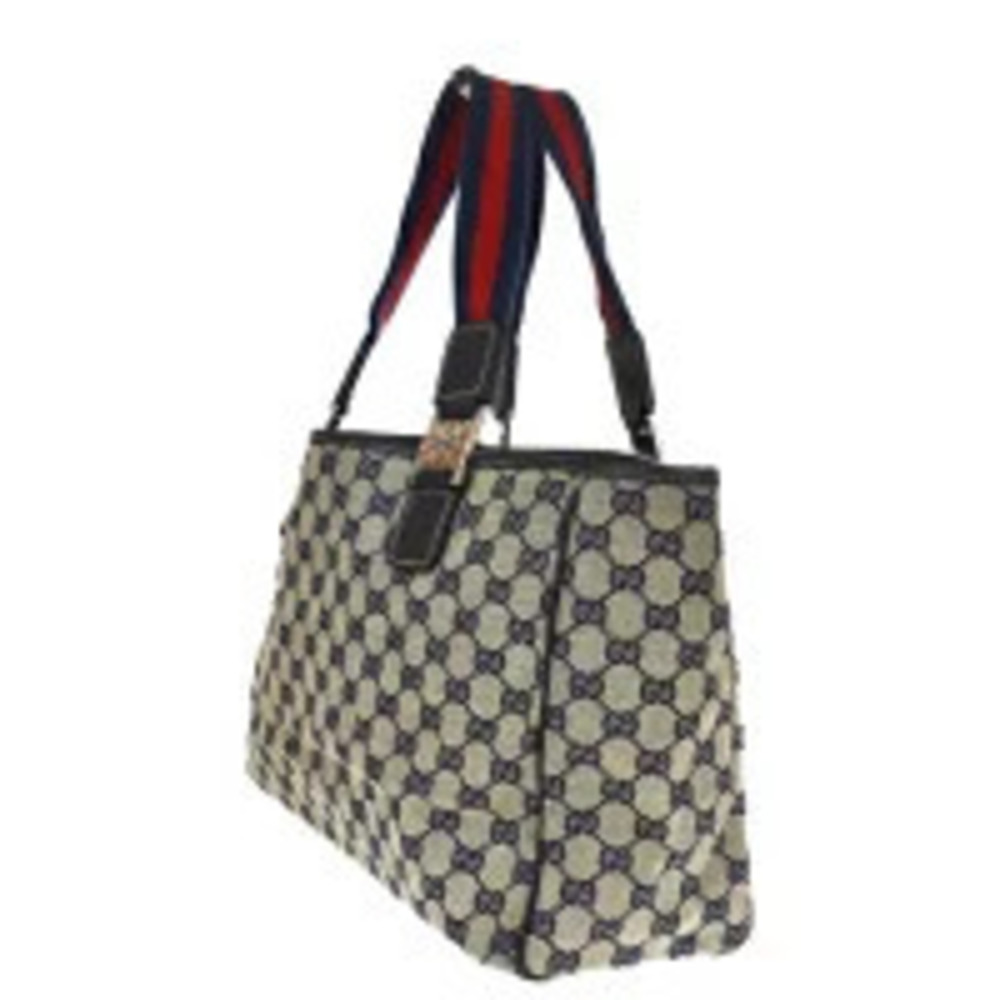 Gucci Bag GG Tote Shoulder Leather Canvas Navy Blue Sherry Red Blue Red